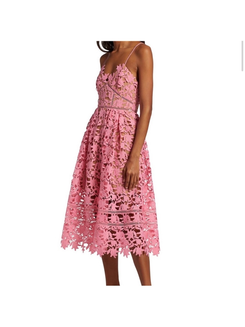 Self-Portrait Pink Floral Lace Midi Dress